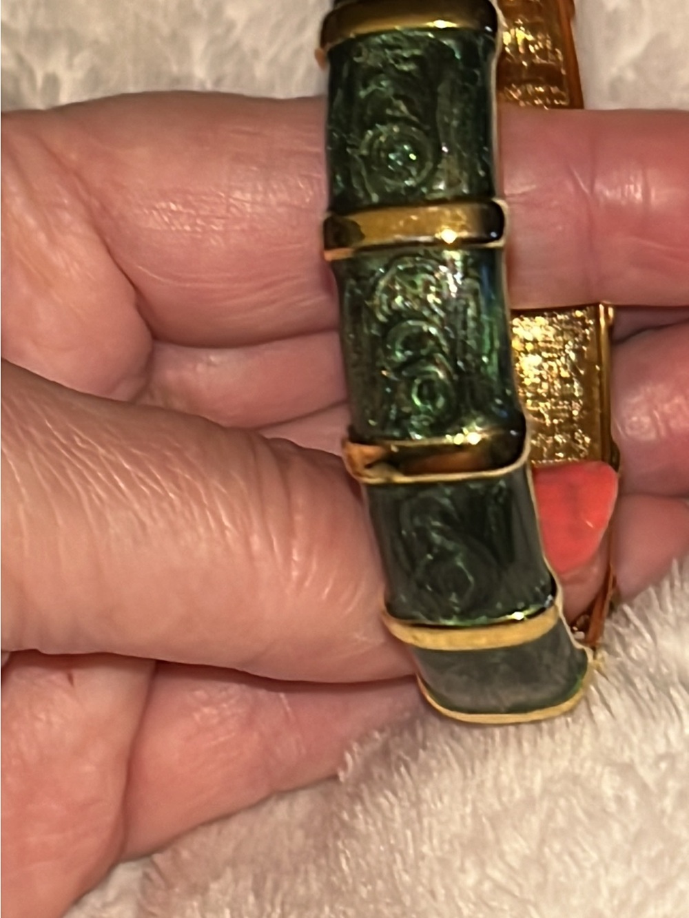 Green Enamel and Gold-Tone Bangle Bracelet